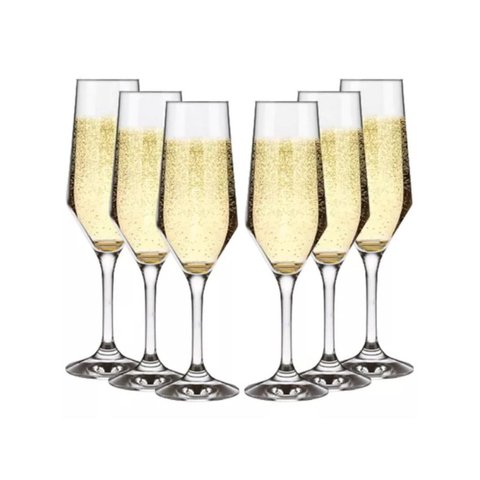 Kit 6 Taças Champagne Cristal Buffet Vidro Liso 186 Ml Nadir