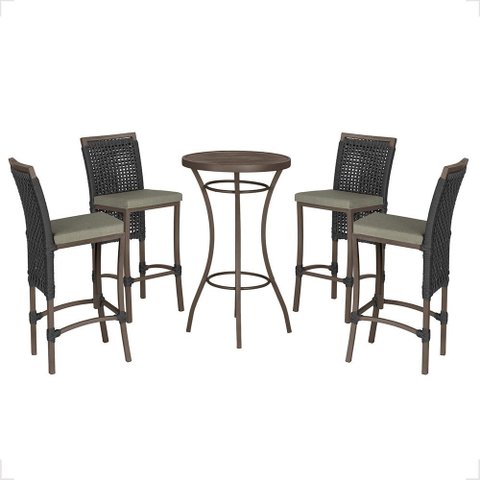 Mesa Bistrô e 4 Banquetas Roma Marrom Corda Náutica Estofado 8 Trama Original