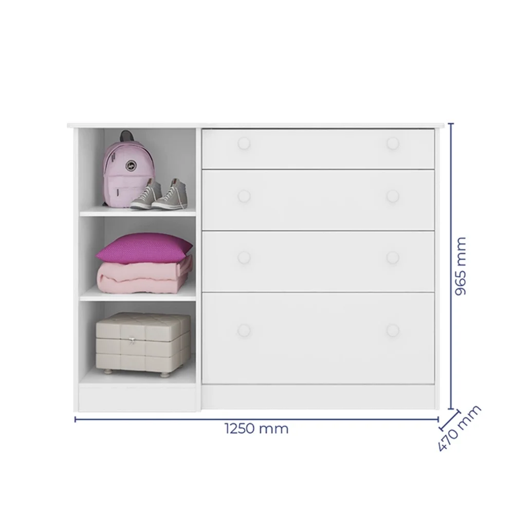 Kit Quarto de Bebe Amore Completo - Roupeiro infantil + Comoda 4 Gavetas e Berço Mini Cama 2 em 1 Br - 5