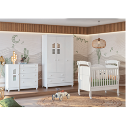 Kit Quarto de Bebe Amore Completo - Roupeiro infantil + Comoda 4 Gavetas e Berço Mini Cama 2 em 1 Br - 1