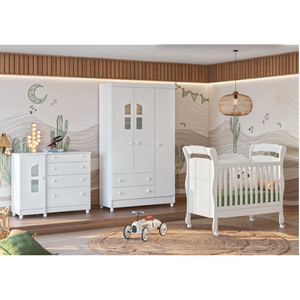 Kit Quarto de Bebe Amore Completo - Roupeiro infantil + Comoda 4 Gavetas e Berço Mini Cama 2 em 1 Br