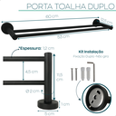 Ver imagem 4 de Suporte Porta Toalha Duplo Toalheiro Preto Fosco 60cm Aço Inox Porta Toalha Banho Acessorio Banheiro