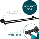 Ver imagem 3 de Suporte Porta Toalha Duplo Toalheiro Preto Fosco 60cm Aço Inox Porta Toalha Banho Acessorio Banheiro