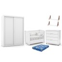 Ver imagem 1 de Dormitório Tutto New 2 Portas, Cômoda, Berço Branco Soft com Colchão e Prateleiras - Matic Móveis