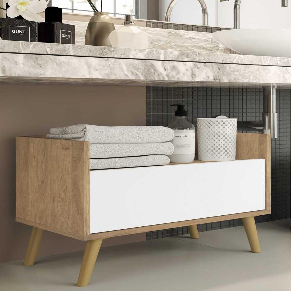 Gabinete Armário Banheiro 80cm com Pés Retrô Multimóveis Rustic/Branco/Natural é boa?
