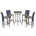 Ver imagem 1 de Mesa Bistrô e 4 Banquetas Roma Marrom Corda Estofado 6 Trama Azul