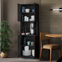 Ver imagem 2 de Armário Multiuso 4 Portas Organizador Compacto Preto com Nicho para Café e Cozinha