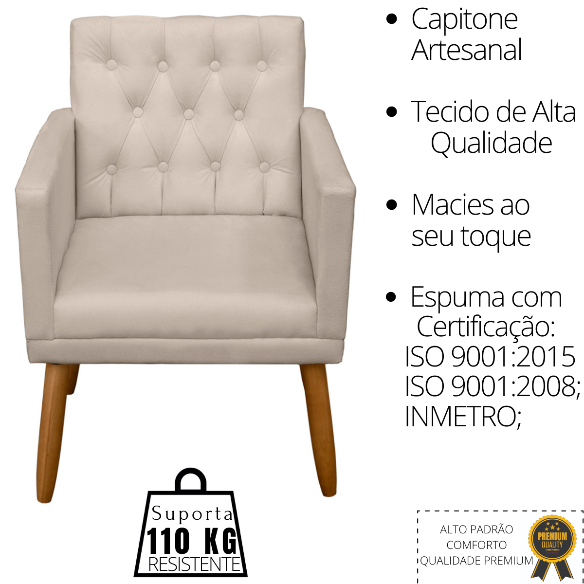 Kit 2 Poltronas Decorativa Capitone para salão Escritório sala de estar:Bege - 7