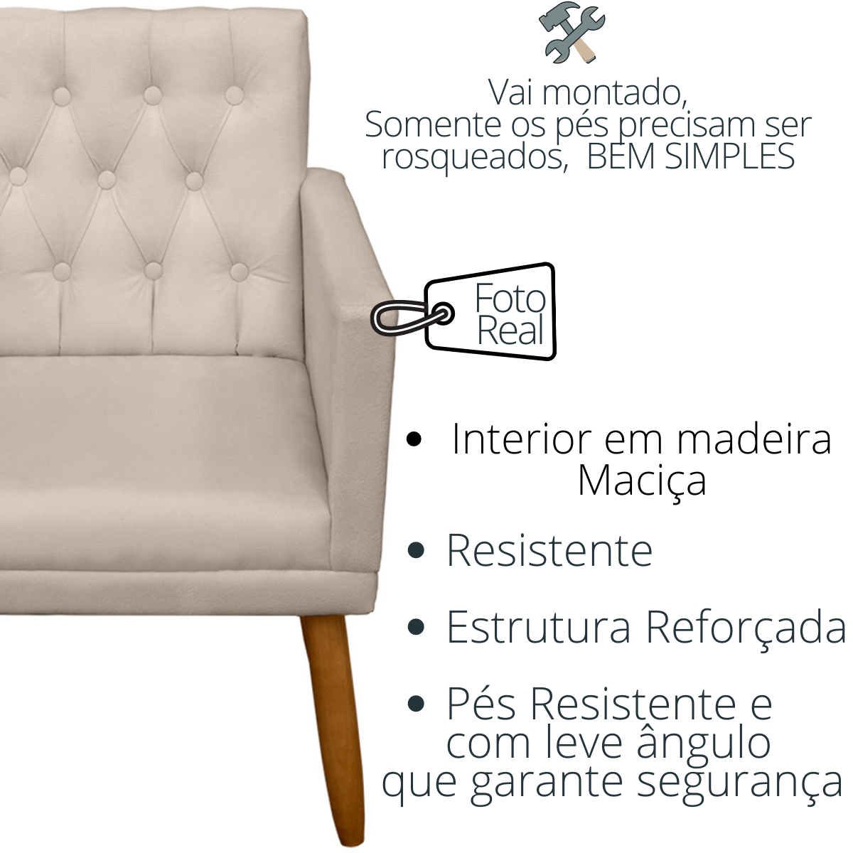 Kit 2 Poltronas Decorativa Capitone para salão Escritório sala de estar:Bege - 6