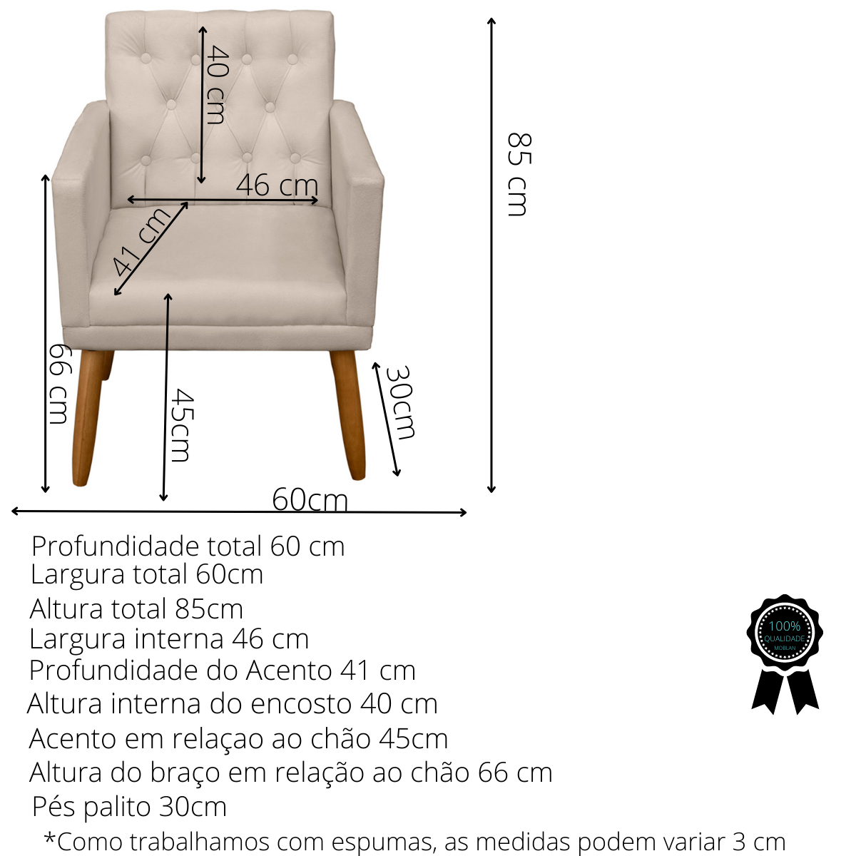 Kit 2 Poltronas Decorativa Capitone para salão Escritório sala de estar:Bege - 8