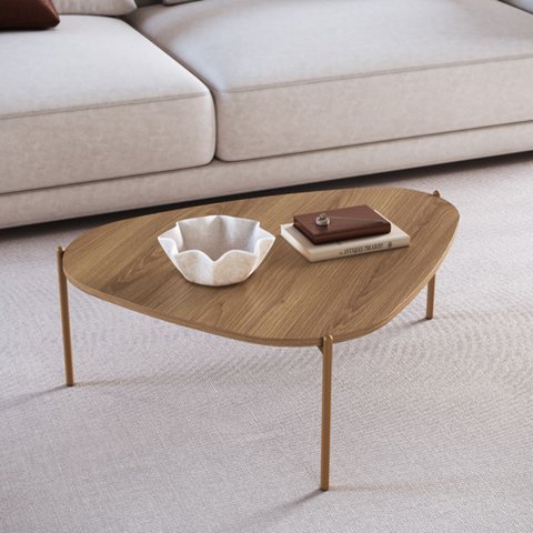 Mesa de Centro Orgânica 77cm Pé de Metal Móvel na Caixa