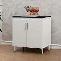 Balcão Prático Cook Multiuso com 2 Portas, Branco e Preto, Móvel para Cozinha - 1