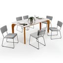 Ver imagem 1 de Mesa De Jantar Capri 160cm Off White Nature Com 6 Cadeiras Allana B05 Linho Cinza - Lyam Decor
