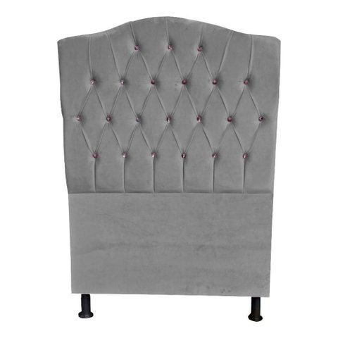 Cabeceira de Cama Box Princesa Solteiro 90 Cm Botão Strass Suede Prata do Lar Móveis