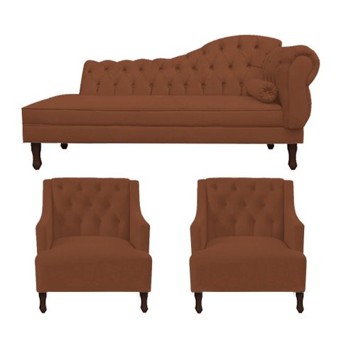 Divã Cancun 185cm Esquerdo +2 Poltronas Genesis Marrom