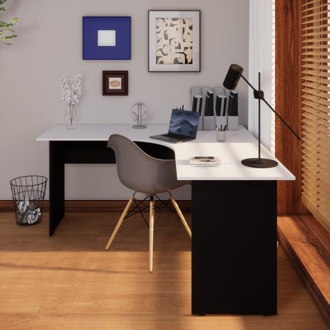 Mesa Angular New City Pé Painel 160 cm Cinza Cristal/Preto Gebb Work
