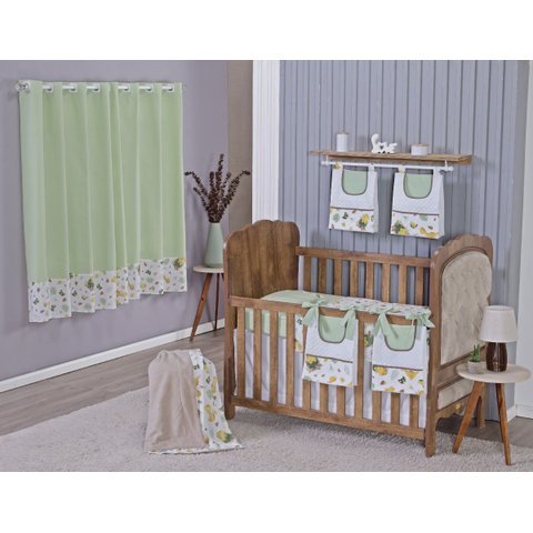 Enxoval de Bebe Kit de Berço Americano Cortina Algodão Menino Menina 9 Peças:dinossauro Verde