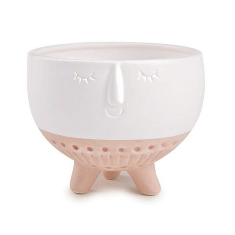 Cachepot Em Cerâmica Branco e Rosê 12,5 x 16,5cm D'Rossi