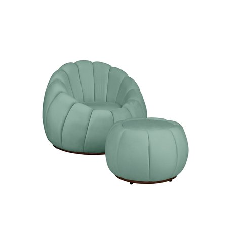 Poltrona Decorativa Giratória e Puff para Sala Living Concha Veludo Acqua - Divalê Shop
