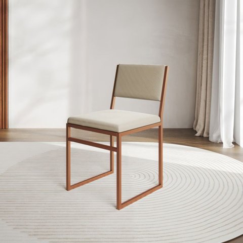 Cadeira de Jantar Industrial Isa Assento Veludo Base Cobre para Mesa Sala Cozinha - Cobre/bege