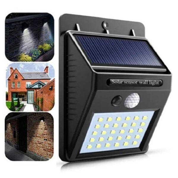 Luminária Solar Parede Jardim Exterior Com Sensor 30 Leds - 2