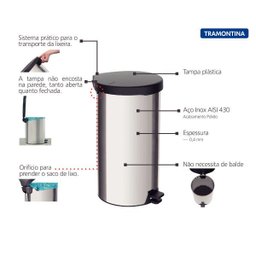 Lixeira Inox com Pedal New Tramontina com Acabamento Polido 20 L - 94538720 - 4