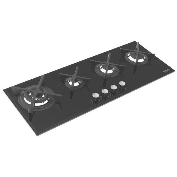 Cooktop à Gás Tramontina Slim Glass Flat 4GgB 100 Safestop em Vidro Temperado Preto e Trempes Em - 2