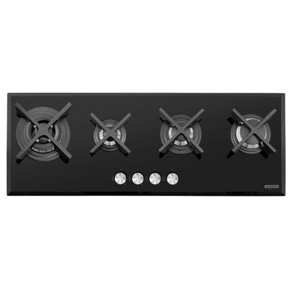 Cooktop à Gás Tramontina Slim Glass Flat 4GgB 100 Safestop em Vidro Temperado Preto e Trempes Em