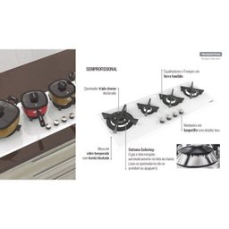 Cooktop à Gás Tramontina Slim Glass Flat 4Gg W 100 Safestop em Vidro Temperado Branco e Trempes Em - 5