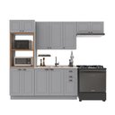Ver imagem 2 de Cozinha Modulada 4 Peças Torre Quente Balcão sem Tampo 2 Aéreos 100% MDF com Rodapé Bari Cinza/Titanio Fosco