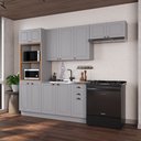 Ver imagem 1 de Cozinha Modulada 4 Peças Torre Quente Balcão sem Tampo 2 Aéreos 100% MDF com Rodapé Bari Cinza/Titanio Fosco