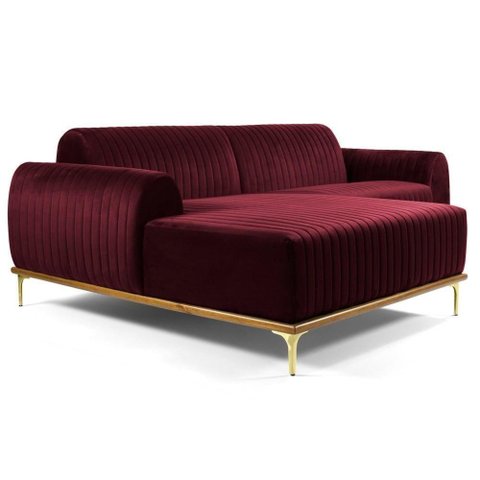 Sofá 255cm 4 Lugares Chaise Esquerdo Pés Gold B-278 Marsala