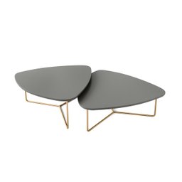 Kit 2 Mesas de Centro para Sala Design Orgânico Dourada Capri Cor:cinza Opera - 1
