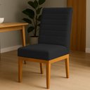 Ver imagem 1 de Cadeira de Jantar Mavie Estofada para Sala de Jantar Sofisticado Linhas Horizontais - Veludo Preta