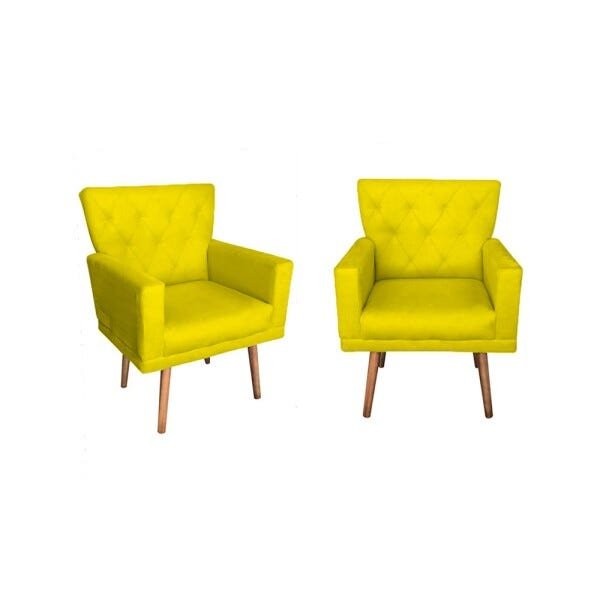 Kit 2 Poltronas Decorativa Aurora Suede Amarelo - 1