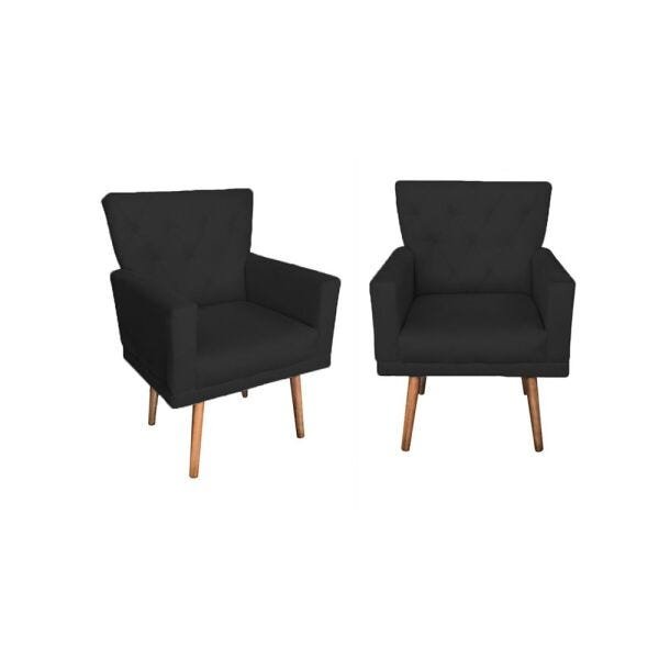 Kit 2 Poltronas Decorativa Aurora Suede Preto - 1