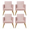 Kit 04 Poltronas Decorativa Nina com Pés Madeira com Rodapé Suede Rose - 1