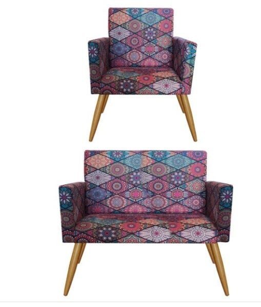 Kit Namoradeira Decorativa e 1 Poltrona com Rodapé Nina Mosaico - 1
