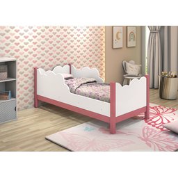 Cama Juvenil Núvem Cristal Baixa Segura para Crianças Mdf:branco/rosa - 2