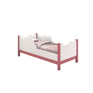 Cama Juvenil Núvem Cristal Baixa Segura para Crianças Mdf:branco/rosa