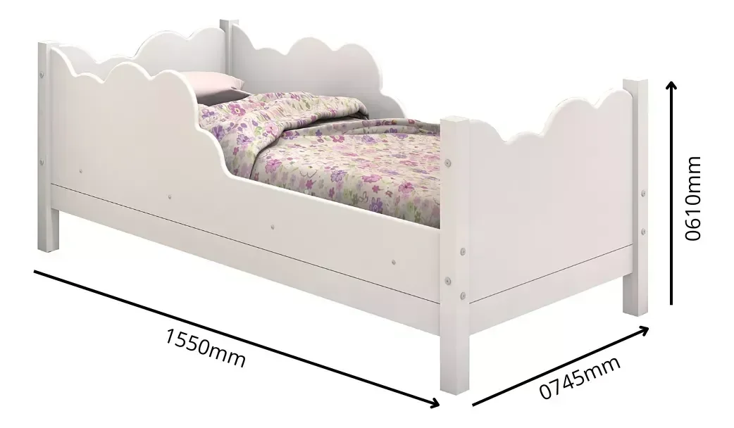Cama Juvenil Núvem Cristal Baixa Segura para Crianças Mdf:branco/rosa - 3