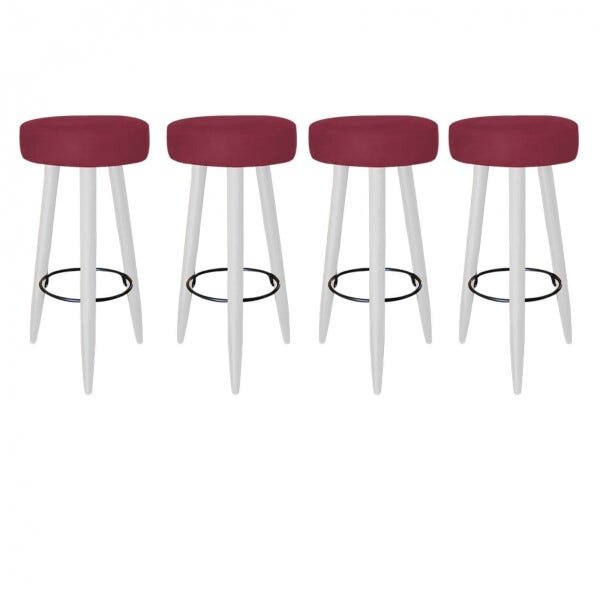 Kit 4 Banquetas Decorativa Rubi Pés Branco Suede Bordô - 1