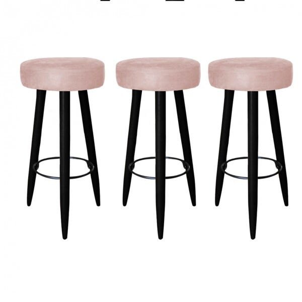 Kit 3 Banquetas Decorativa Rubi Pés Preto Suede Rose - 1
