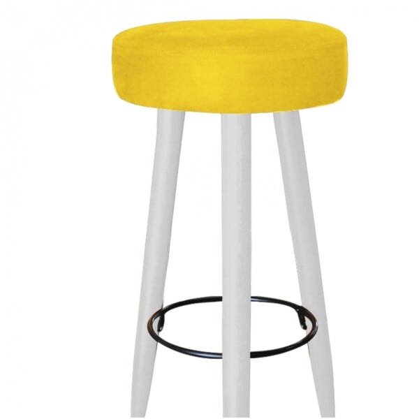 Kit 5 Banquetas Decorativa Rubi Pés Branco Suede Amarelo - 3