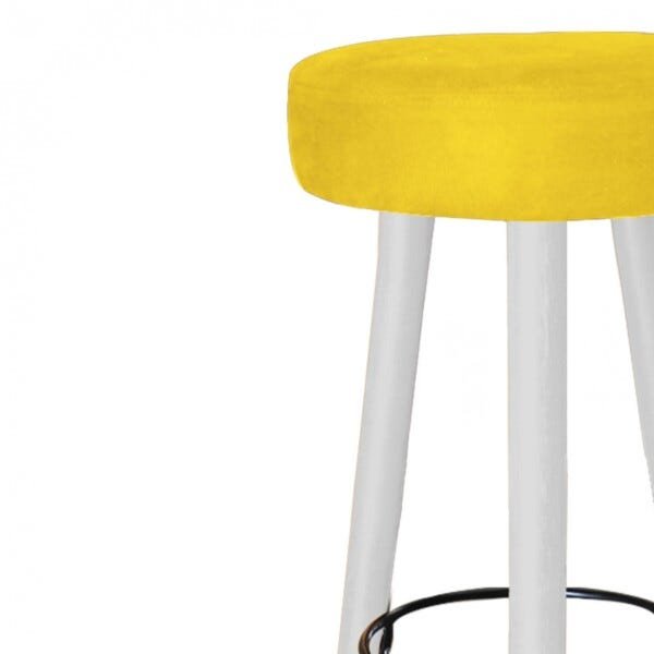 Kit 5 Banquetas Decorativa Rubi Pés Branco Suede Amarelo - 4