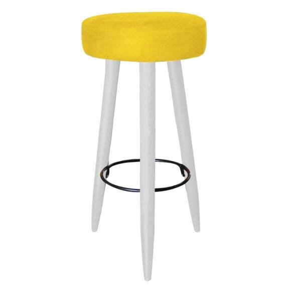 Kit 5 Banquetas Decorativa Rubi Pés Branco Suede Amarelo - 2