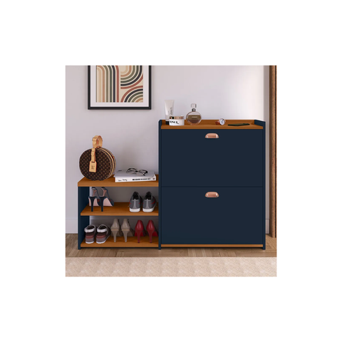 Sapateira Organizadora de Sapatos Milano com Banco 2 Portas:azul/cedro