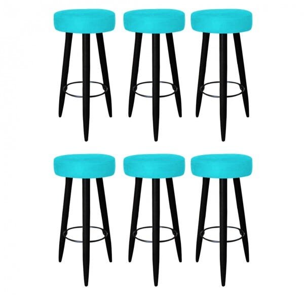 Kit 6 Banquetas Decorativa Rubi Pés PretoSuede Turquesa - 1