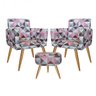 Kit 2 Poltronas Decorativa e 1 Puff Redondo Nina Triângulo Rosa - Bela Casa Shop - 1