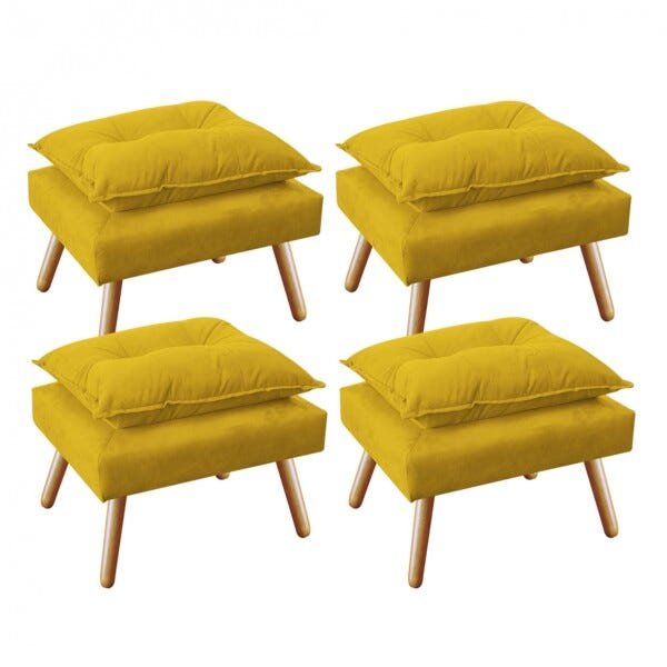 Kit 4 Puffs Decorativo Opala Plus Amarelo - 1